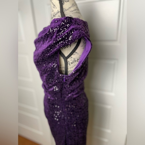 Eliza J • sequin velvet sheath dress purple draped cowl - Picture 5 of 6
